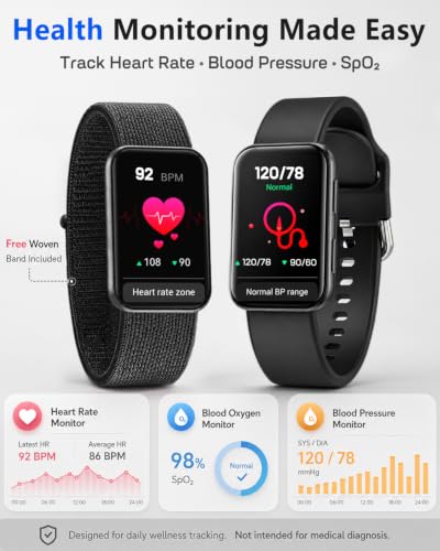 MorePro Health Fitness Tracker for Women Men, 24/7 Heart Rate Blood Pressure & Oxygen Monitoring, Sleep Tracker, 100+ Sport Modes Smart Watch, IP68 Waterproof, 2 Bands, Compatible Android iOS