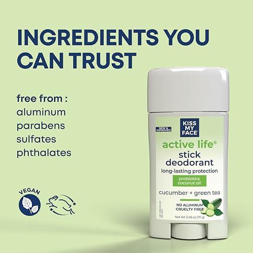 Kiss My Face Active Life Lavender Deodorant - Aluminum Free Deodorant for Women and Men - With added Grapefruit Seed Extract, Rosemary and Sage