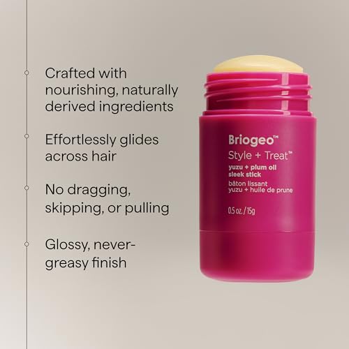 Briogeo Style + Treat Hair Styling Sleek Stick | Flyaway Control & Smooth Styles | Lightweight Finishing Balm | Silicone-Free | Vegan & Cruelty-Free | 0.5 oz
