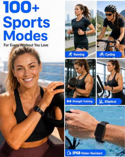 MorePro Health Fitness Tracker for Women Men, 24/7 Heart Rate Blood Pressure & Oxygen Monitoring, Sleep Tracker, 100+ Sport Modes Smart Watch, IP68 Waterproof, 2 Bands, Compatible Android iOS