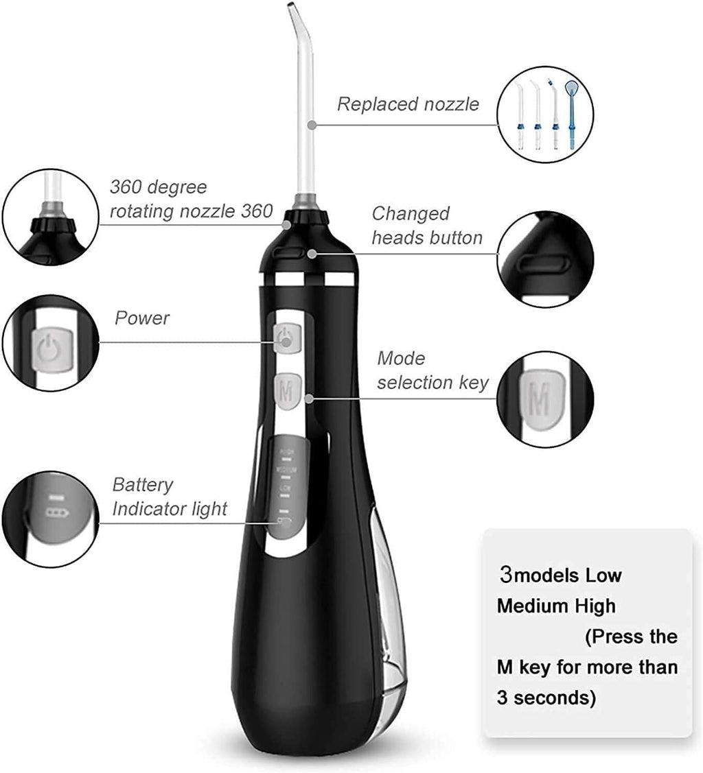 HeiDD Water Flosser Portable Dental Oral Irrigator with 3 Modes, 4 Replaceable Jet Tips, Rechargeable Waterproof Teeth Cleaner for Home and Travel, 200ml Detachable Reservoir