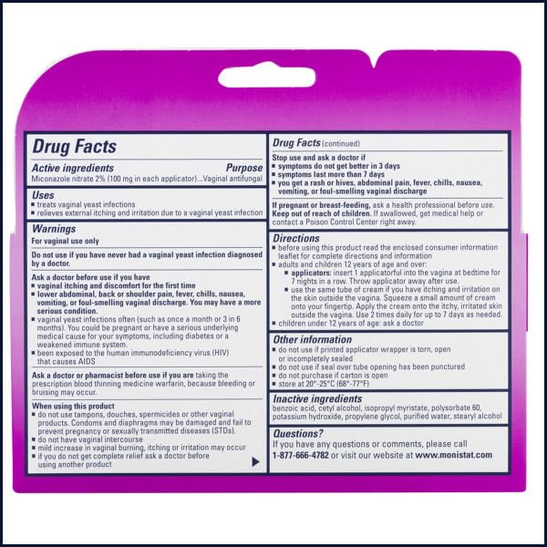 Monistat 7 Vaginal Cream with Disposable Applicators, 1.59-Ounce Tube (Pack of 4)