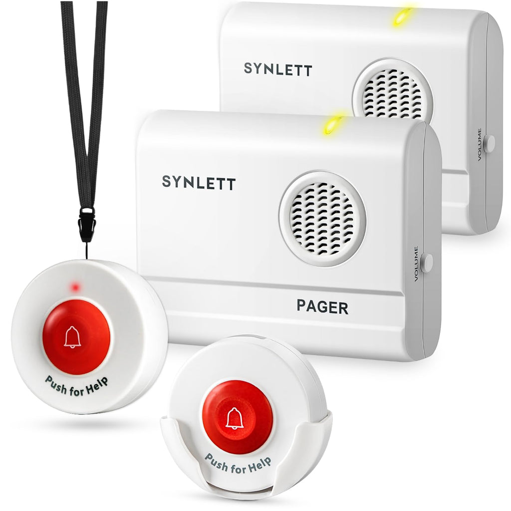 SYNLETT Caregiver Pager Wireless Call Buttons for Elderly Monitoring SOS Alert System Portable Alarm for Nurse Call Seniors Patients Emergency Home