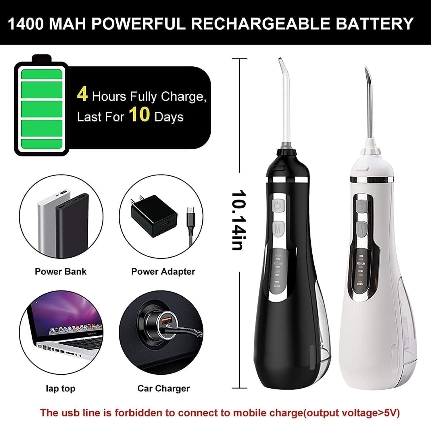 HeiDD Water Flosser Portable Dental Oral Irrigator with 3 Modes, 4 Replaceable Jet Tips, Rechargeable Waterproof Teeth Cleaner for Home and Travel, 200ml Detachable Reservoir