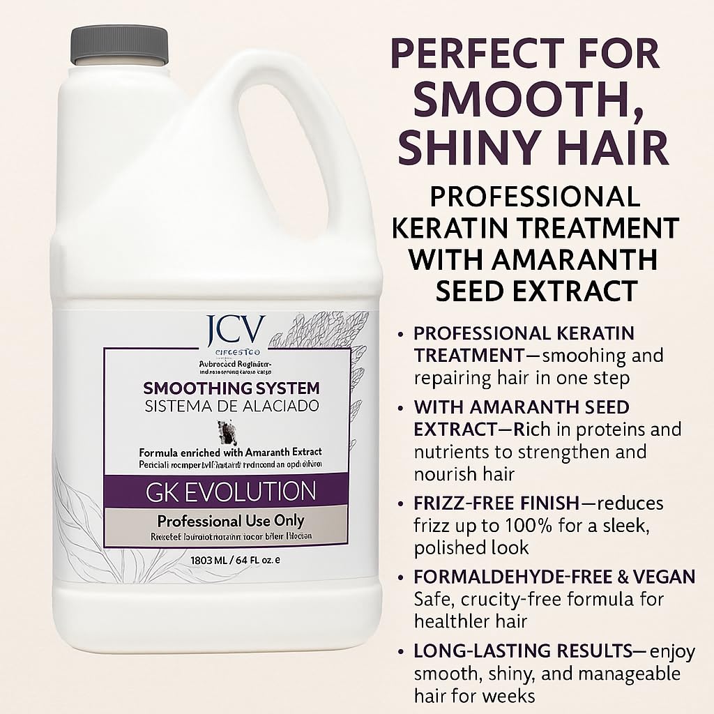 GK Evolution JCV, Professional Hair Treatment with Amaranth Extract, Cream Keratin 64 Fl Oz, for Hair Smoothing, Straightening Styling, Conditioning Hair
