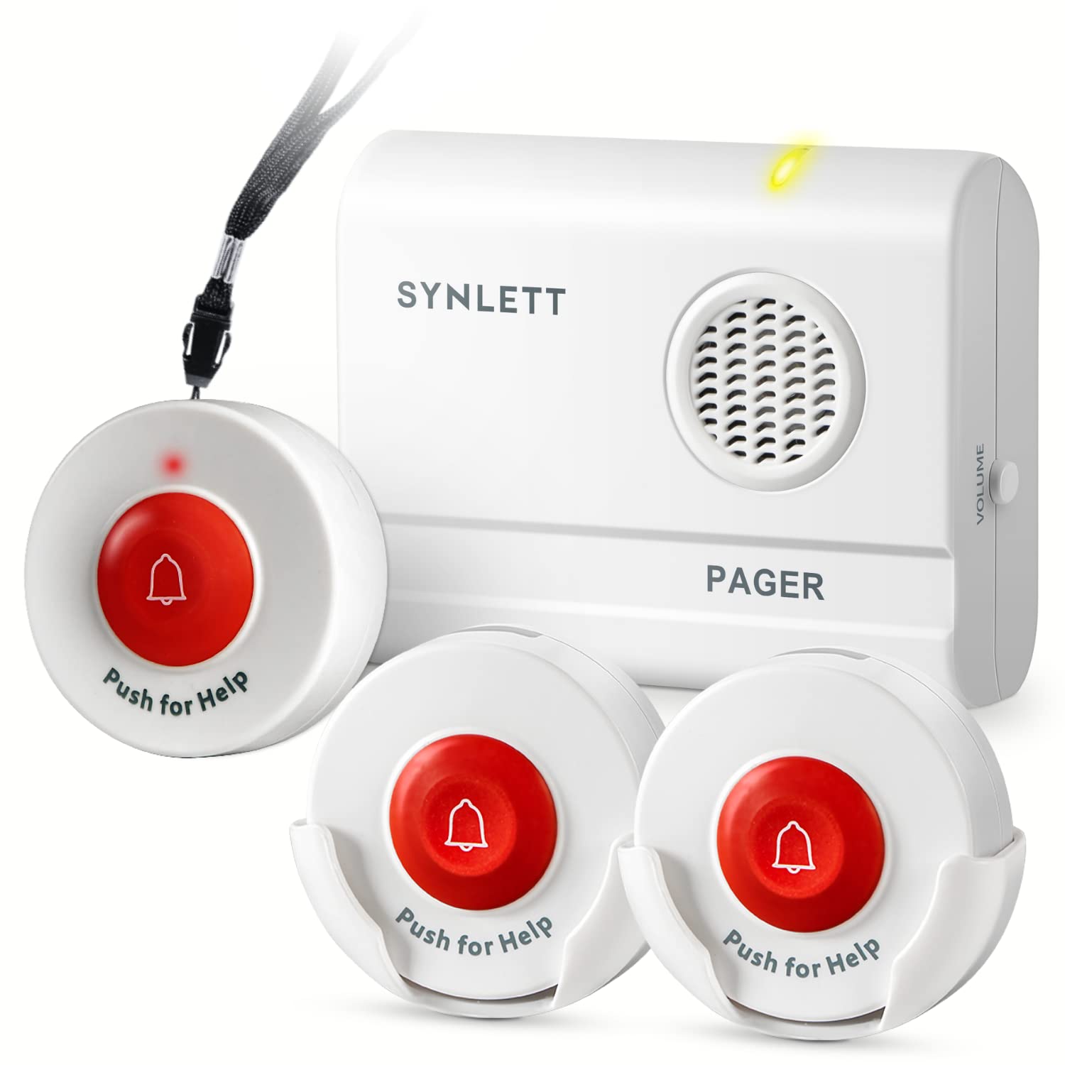 SYNLETT Caregiver Pager Wireless Call Buttons for Elderly Monitoring SOS Alert System Portable Alarm for Nurse Call Seniors Patients Emergency Home