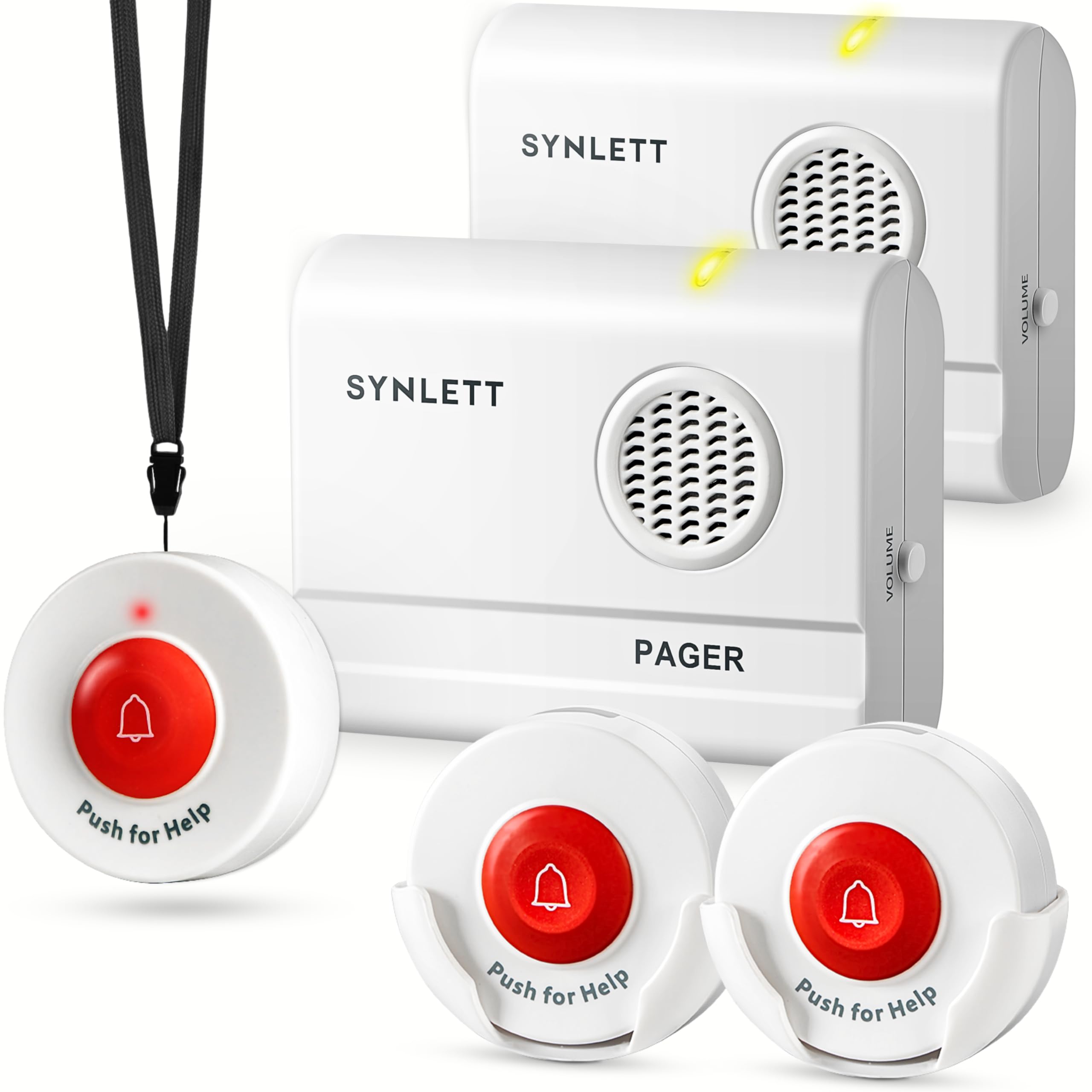 SYNLETT Caregiver Pager Wireless Call Buttons for Elderly Monitoring SOS Alert System Portable Alarm for Nurse Call Seniors Patients Emergency Home