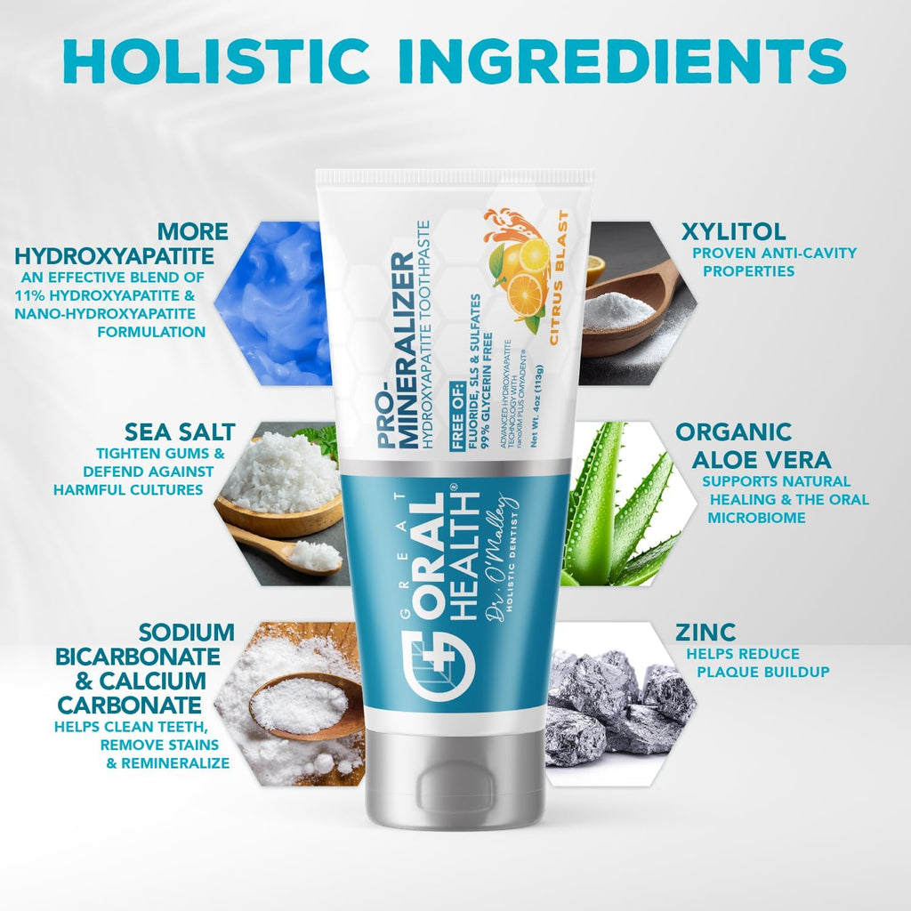 Great Oral Health Dentist Formulated Trio Bundle - Remineralizer Nano-Hydroxyapatite Citrus Blast Toothpaste - Mint Oral Probiotics for a healthy microbiome- OraRestore Oral Health Essential Oil Blend