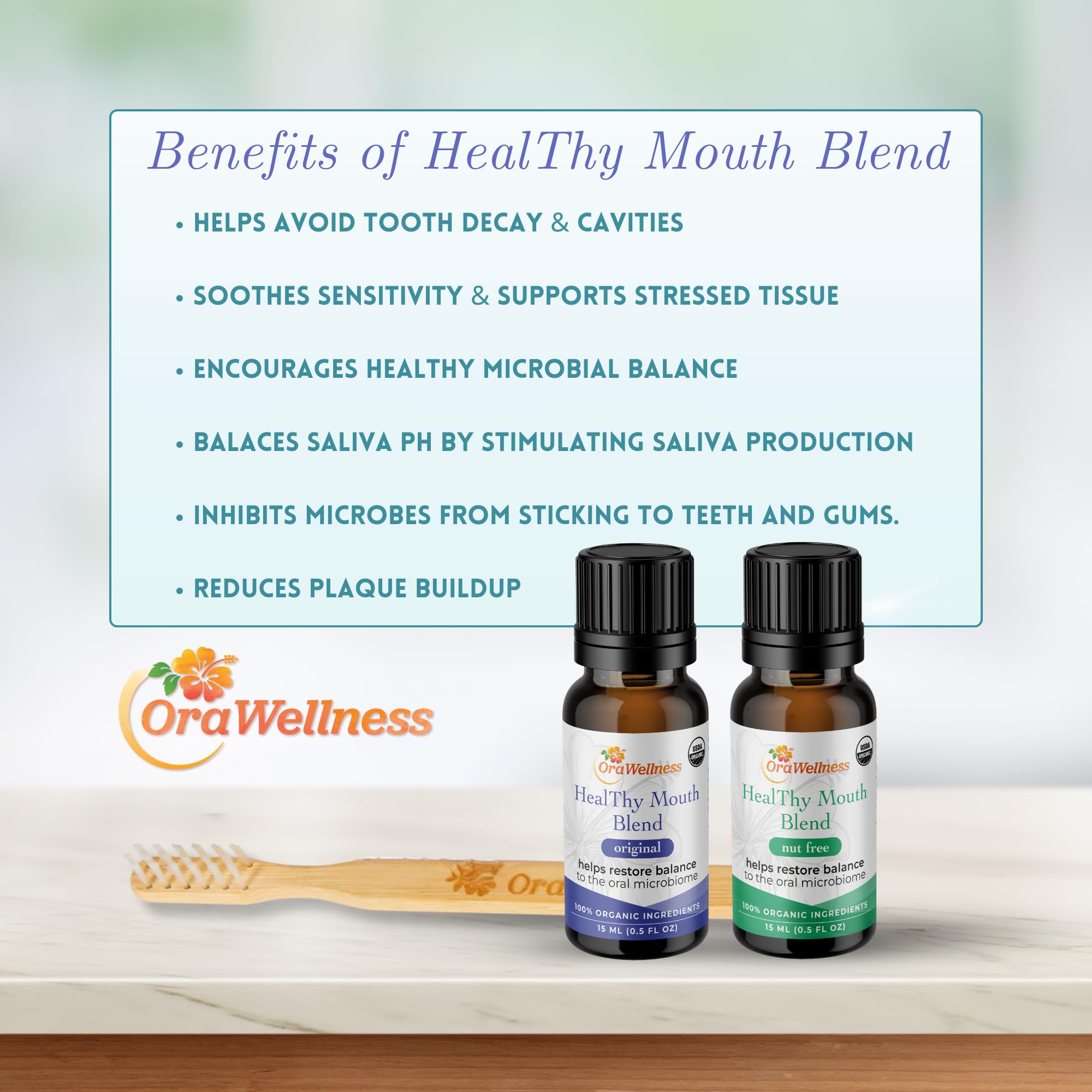 OraWellness Nut Free Healthy Mouth Blend Tooth Oil 3 Pack + BrushEco Bamboo Toothbrush with 3 Rows