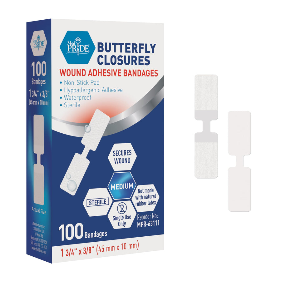 MED Pride Sterile Butterfly Wound Bandages 100-Pack
