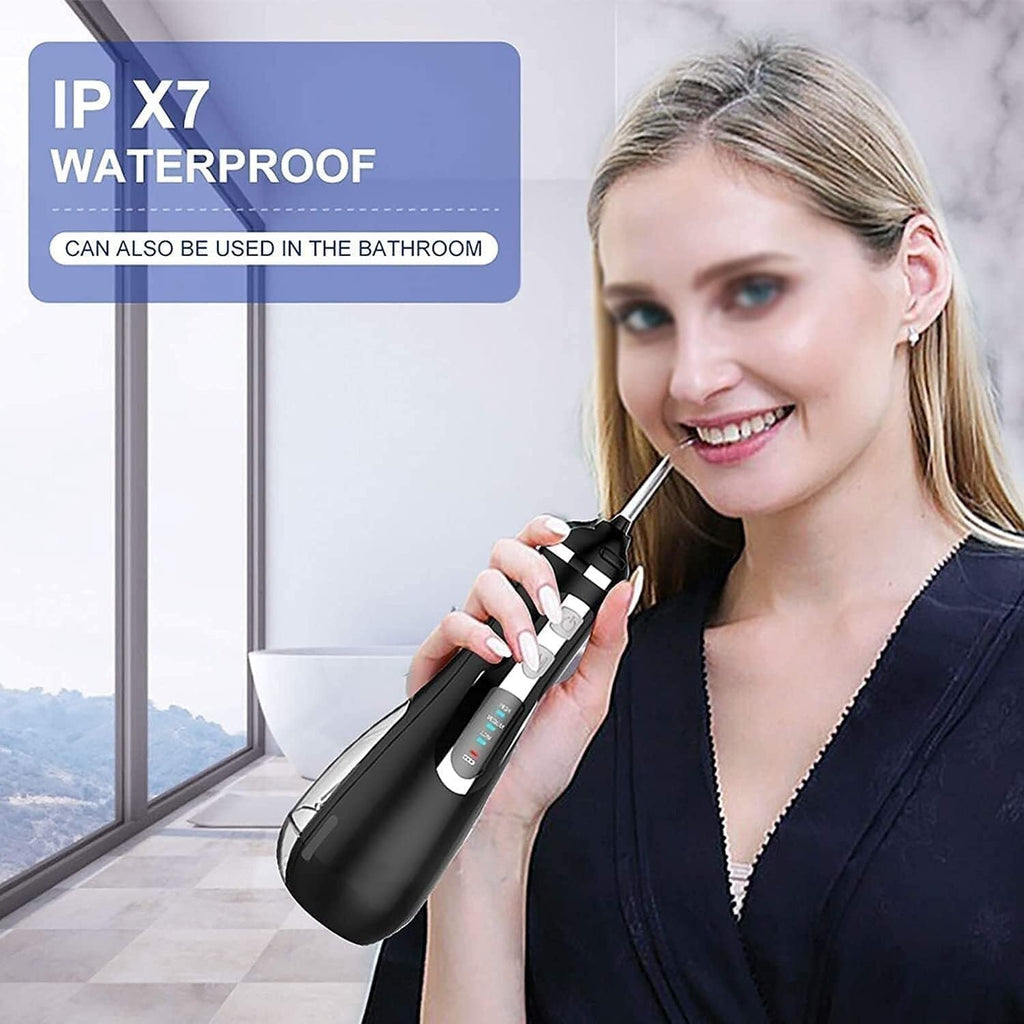 HeiDD Water Flosser Portable Dental Oral Irrigator with 3 Modes, 4 Replaceable Jet Tips, Rechargeable Waterproof Teeth Cleaner for Home and Travel, 200ml Detachable Reservoir