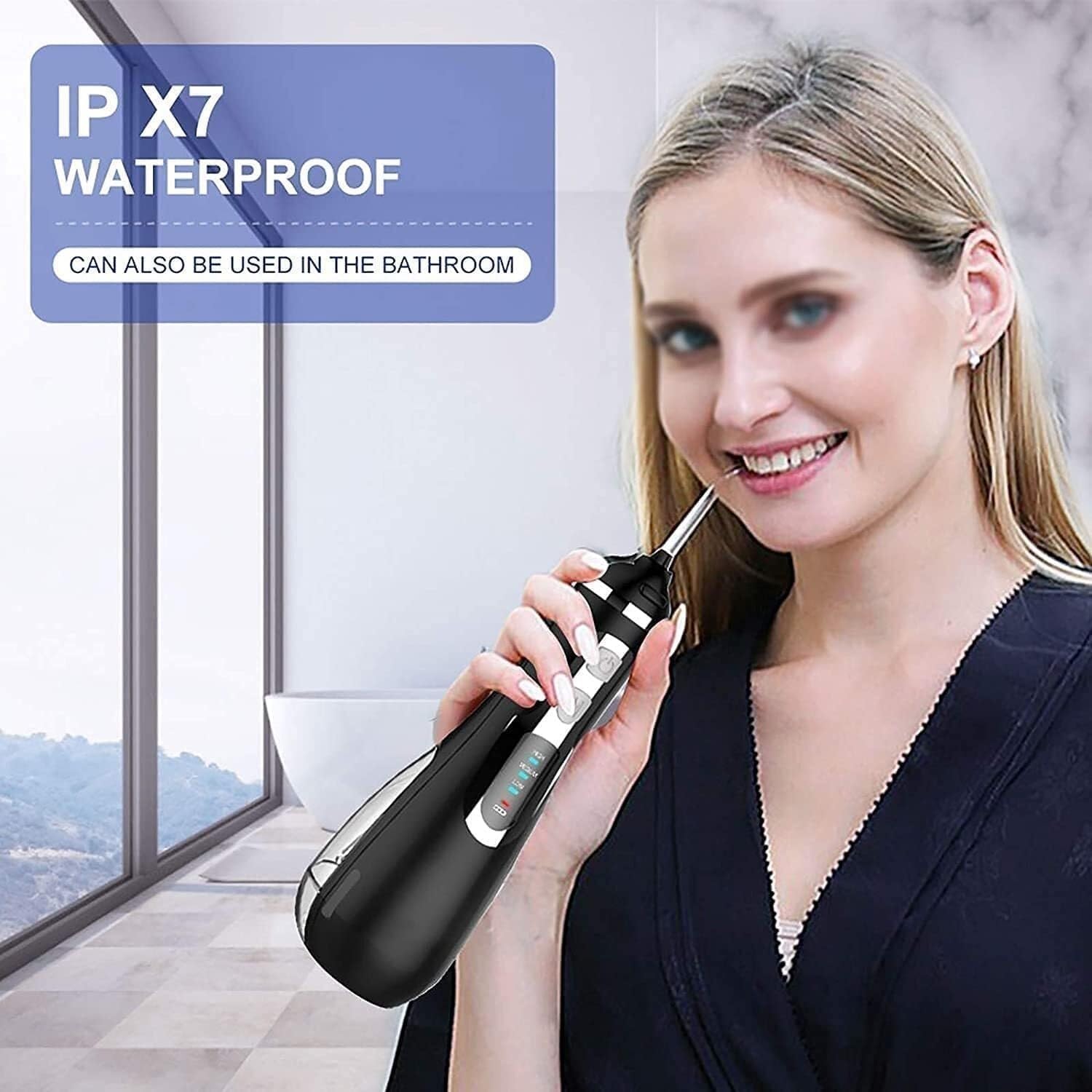 HeiDD Water Flosser Portable Dental Oral Irrigator with 3 Modes, 4 Replaceable Jet Tips, Rechargeable Waterproof Teeth Cleaner for Home and Travel, 200ml Detachable Reservoir