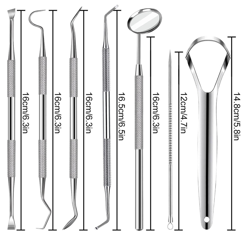 7pcs Dental Tools, Dental Pick Teeth Cleaning Tools Hygiene Kit, Professional Stainless Steel Tooth Scraper Plaque Tartar Cleaner - with Case, Personal Using, Pets - Teeth Cleaning Kit