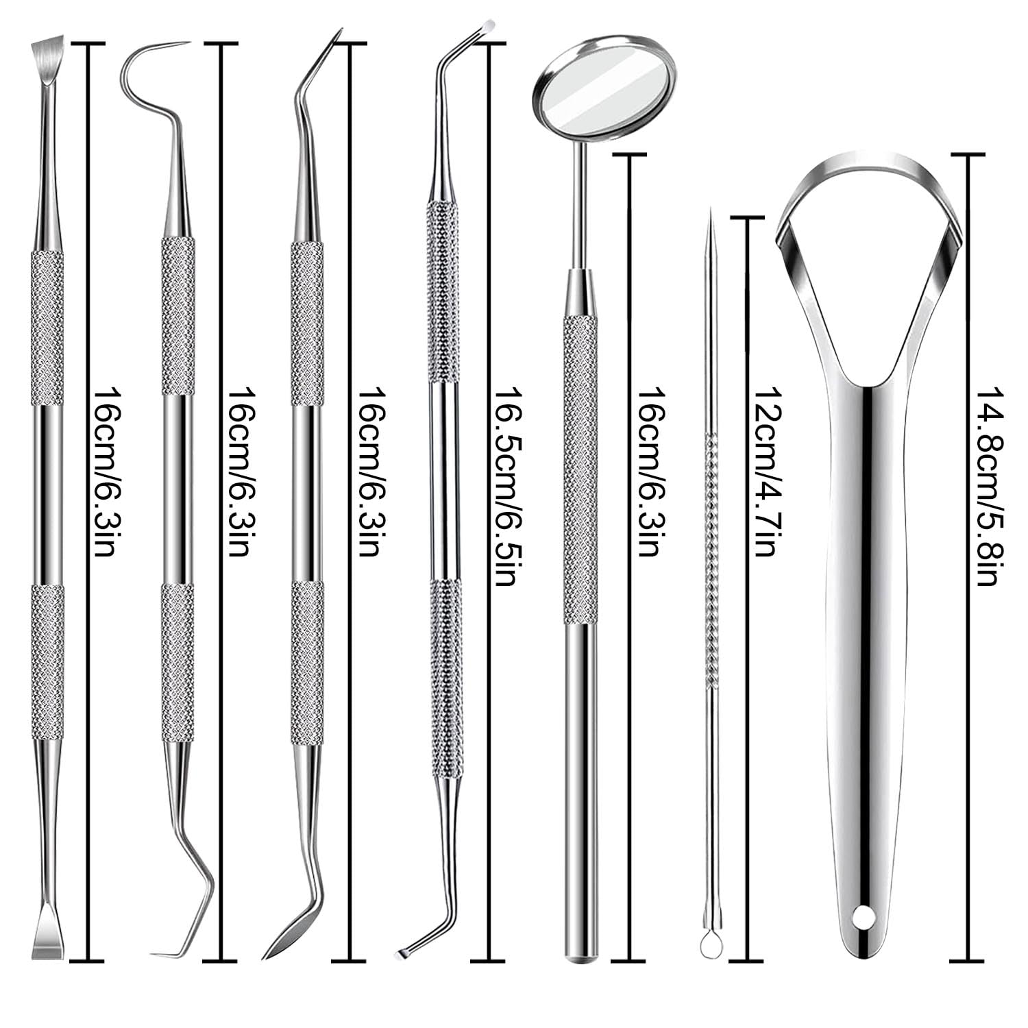 7pcs Dental Tools, Dental Pick Teeth Cleaning Tools Hygiene Kit, Professional Stainless Steel Tooth Scraper Plaque Tartar Cleaner - with Case, Personal Using, Pets - Teeth Cleaning Kit