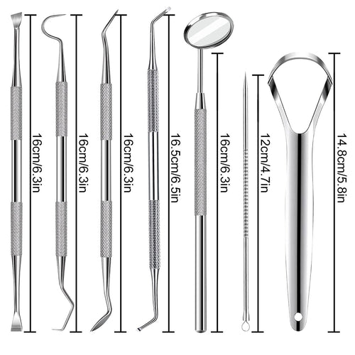 7pcs Dental Tools, Dental Pick Teeth Cleaning Tools Hygiene Kit, Professional Stainless Steel Tooth Scraper Plaque Tartar Cleaner - with Case, Personal Using, Pets - Teeth Cleaning Kit