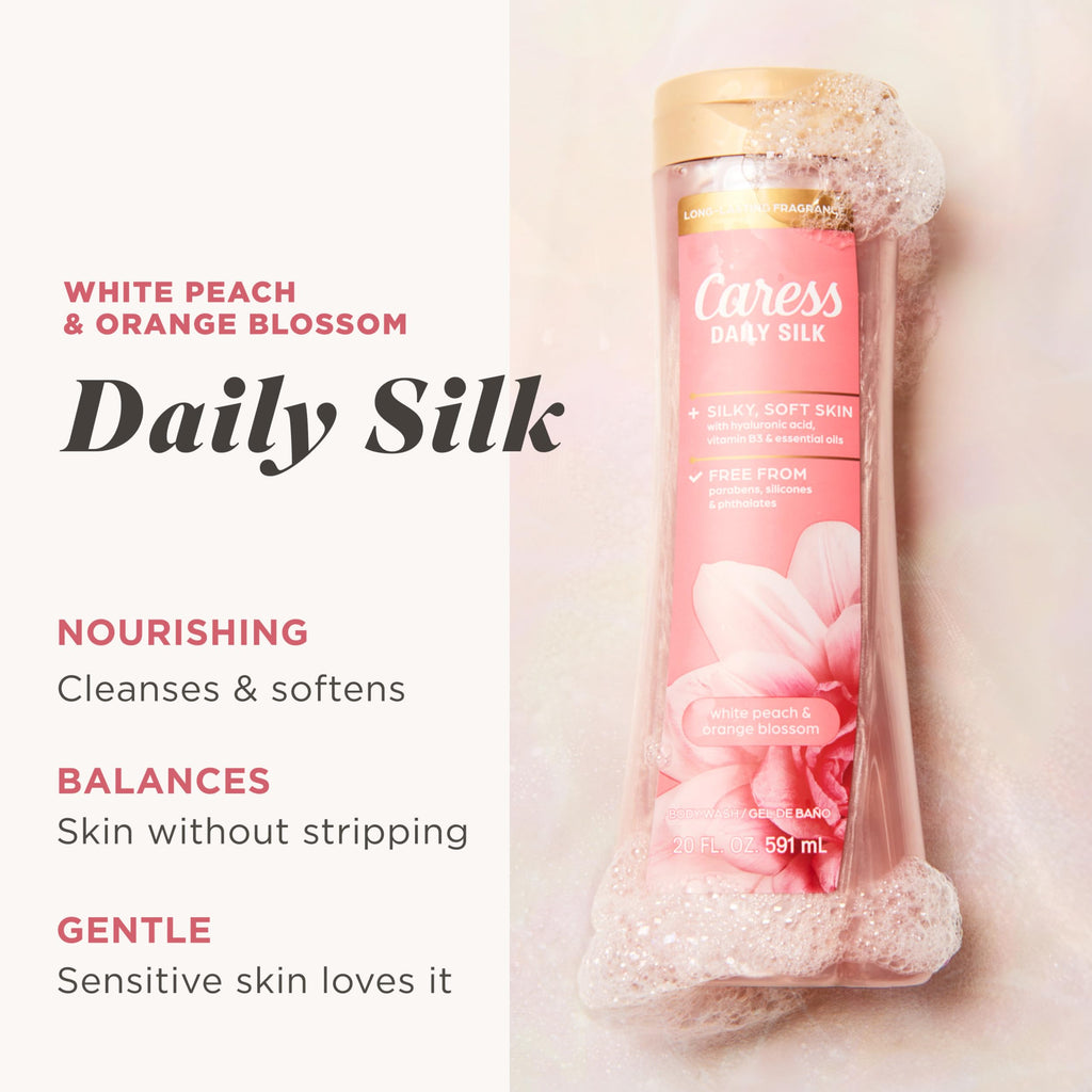 Caress Body Wash for Women, Daily Silk White Peach & Orange Blossom
