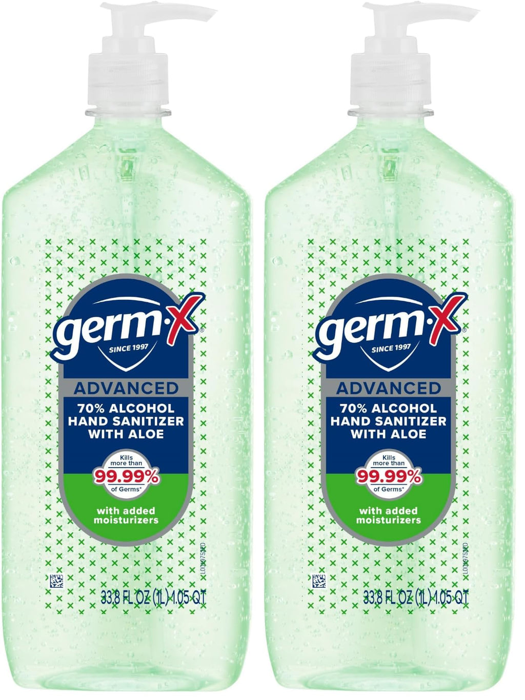 Germ-X Hand Sanitizer Gel with Aloe and Vitamin E | Moisturizing | No Rinse Formula | Pump Bottle | 1 Liter Pack of 2