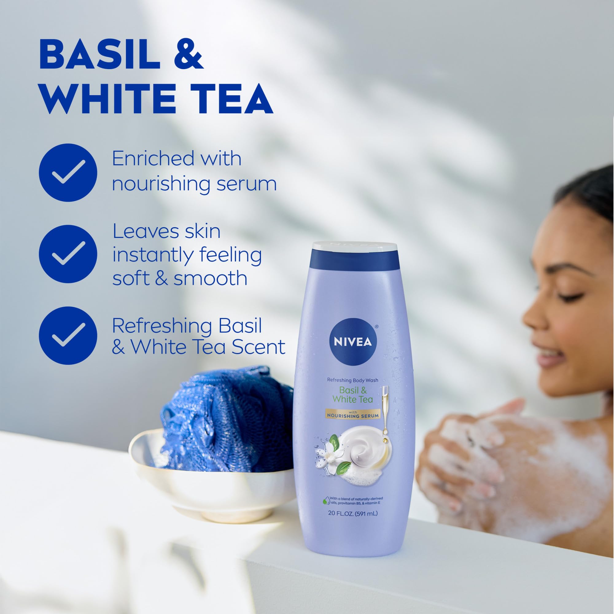 NIVEA Refreshing Body Wash with Nourishing Serum, Scented