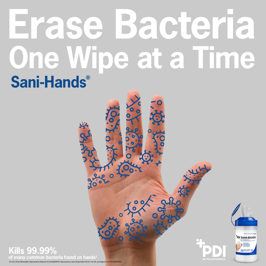 PDI Healthcare P13472 Sani-Hands Instant Hand Sanitizing Wipes, Medium, 6" x 7.5" (12 Canisters of 135 Wipes, 1620 Total)