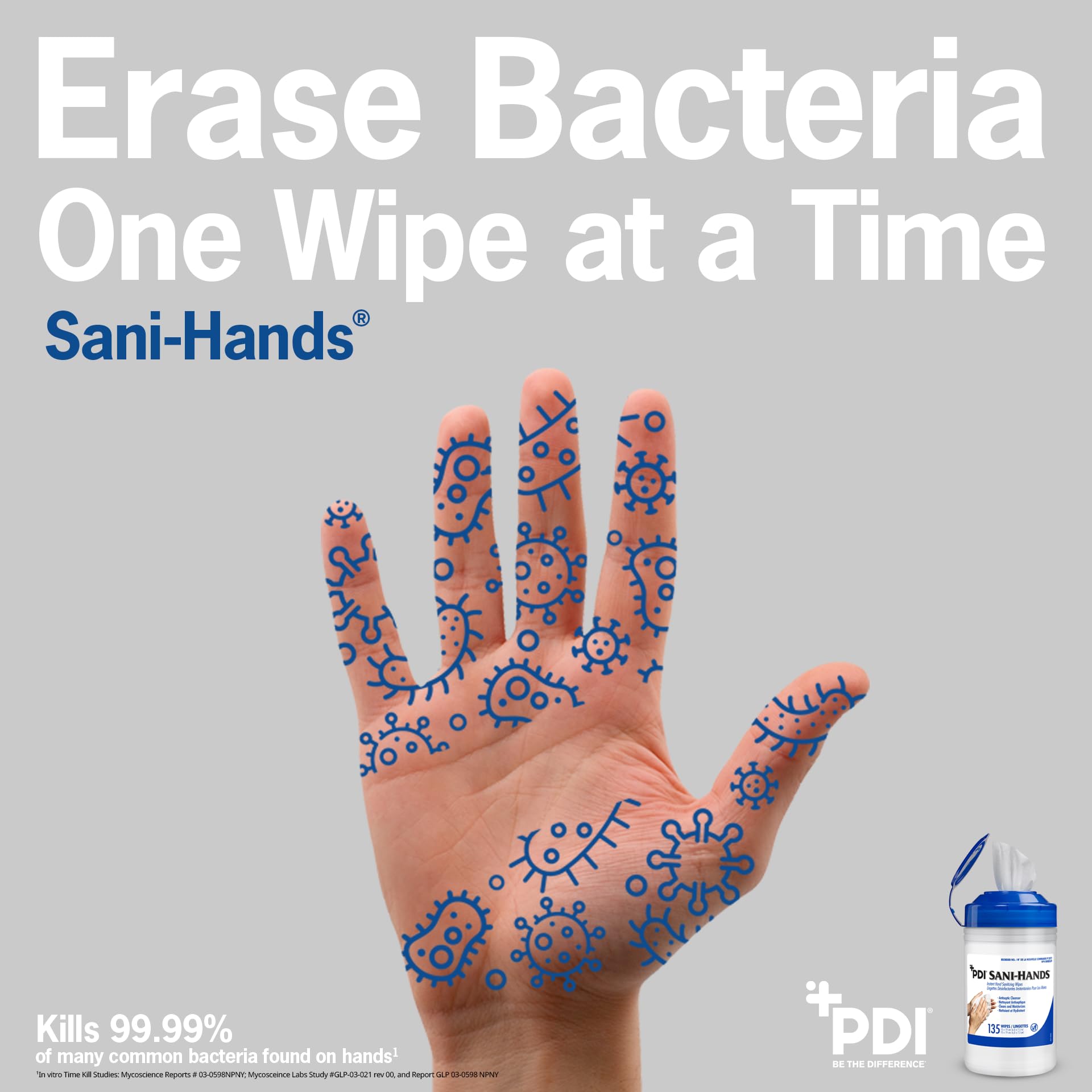 PDI Healthcare P13472 Sani-Hands Instant Hand Sanitizing Wipes, Medium, 6" x 7.5" (12 Canisters of 135 Wipes, 1620 Total)