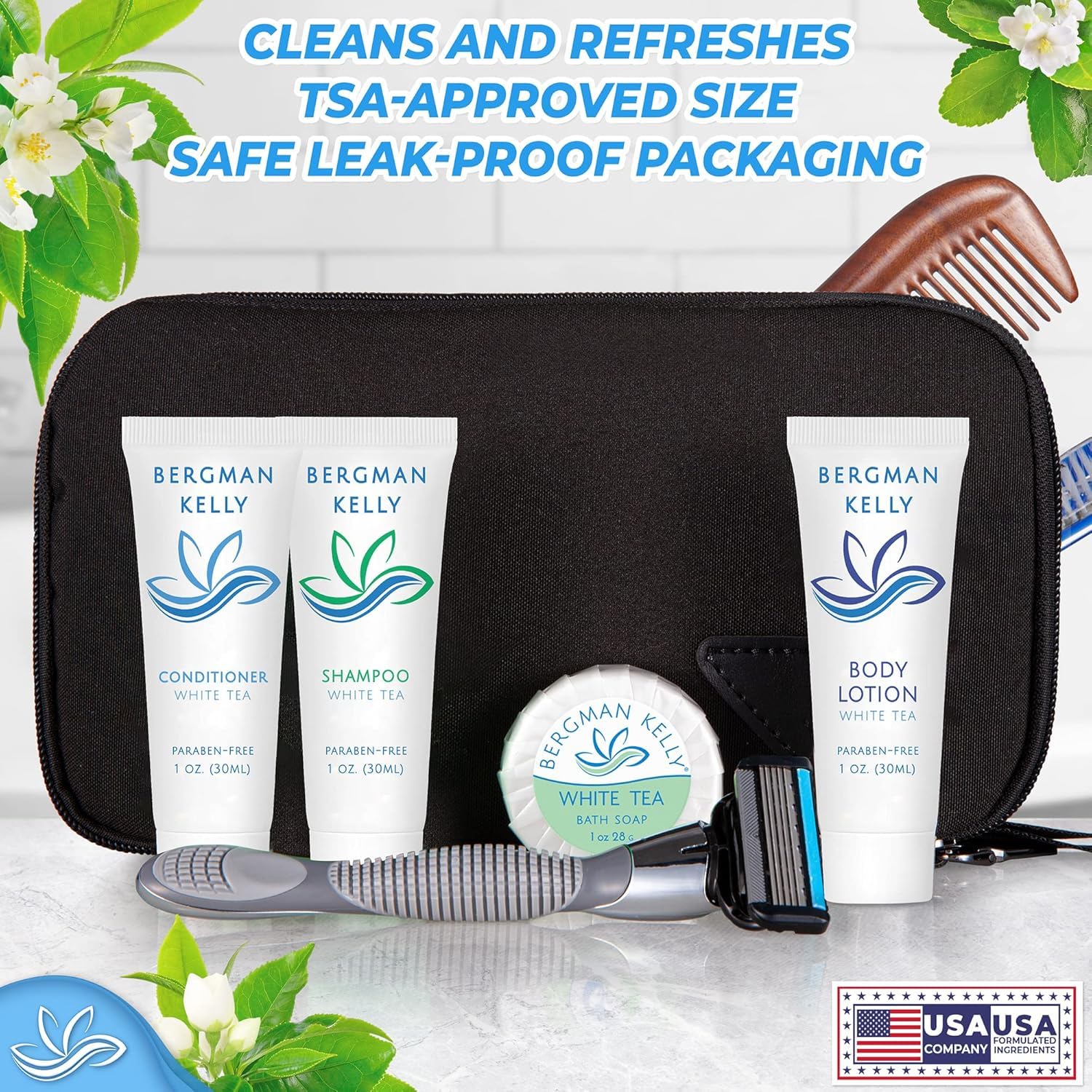 BERGMAN KELLY Travel Shampoo and Conditioner Set, Delight Your Guests with a Revitalizing and Refreshing Hotel Toiletries and Gest Hospitality in Bulk