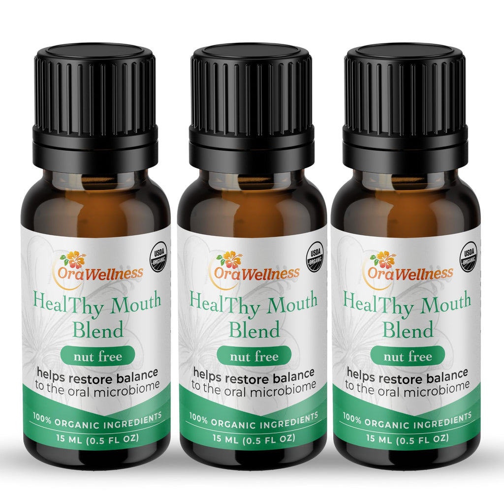 OraWellness Nut Free Healthy Mouth Blend Tooth Oil 3 Pack + BrushEco Bamboo Toothbrush with 3 Rows
