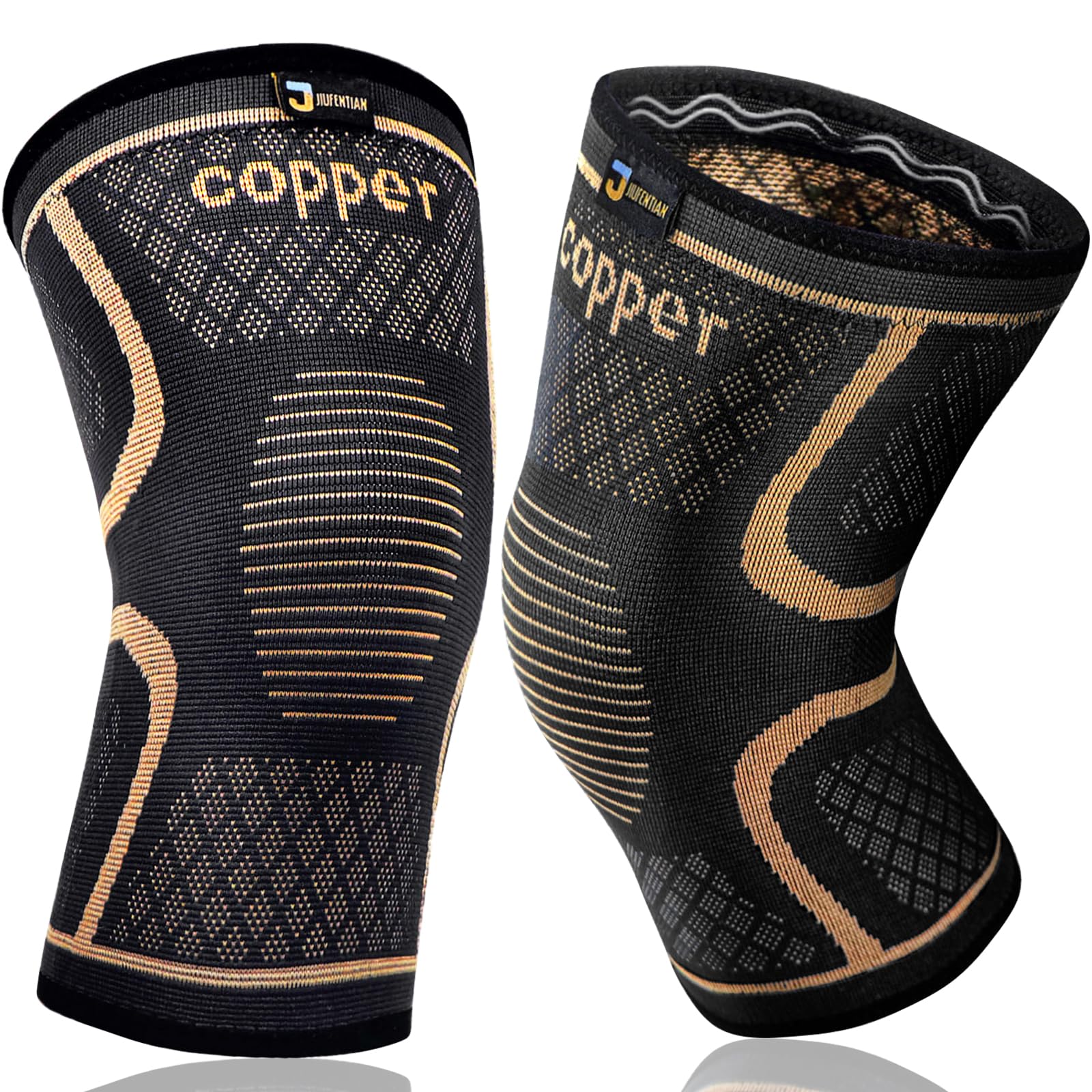 JIUFENTIAN Copper Knee Sleeve for Arthritis Pain and Support(2pack)-Copper Knee Brace for Knee Pain Relief, Workout, and Sports
