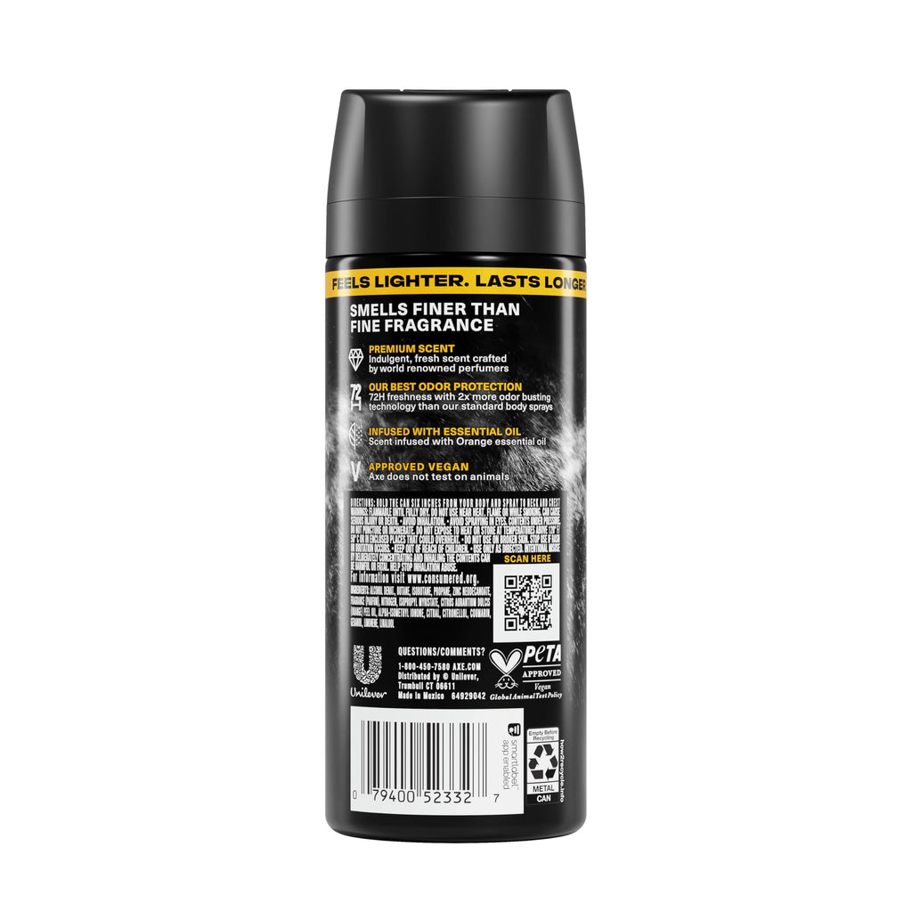 AXE Fine Fragrance Collection Body Spray Black Vanilla 72 Hour Freshness Aluminum Free 2.9 oz