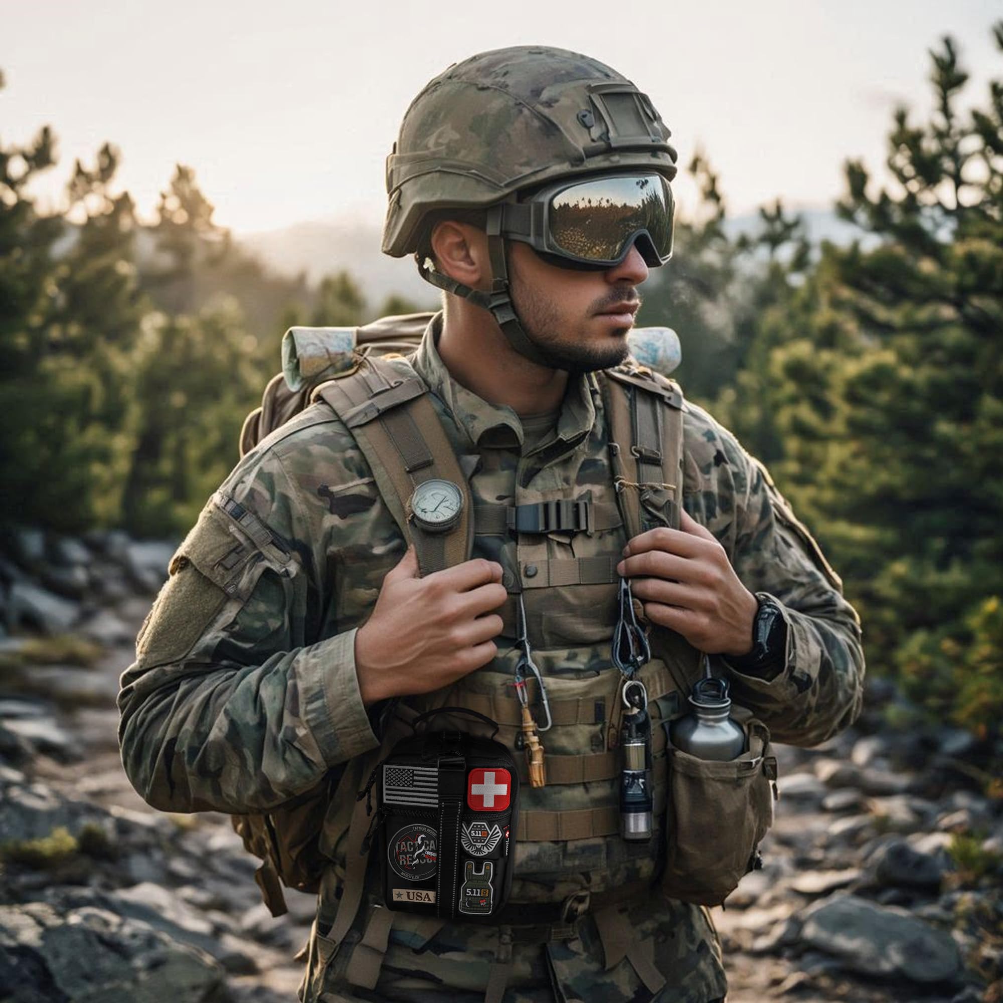 Survival First Aid Kit with Israeli Bandage, Chest Seal, Tourniquet, Splint, Tactical Military Combat Molle IFAK for Wound Care, Bleeding Control, Trauma Hemorrhage and More