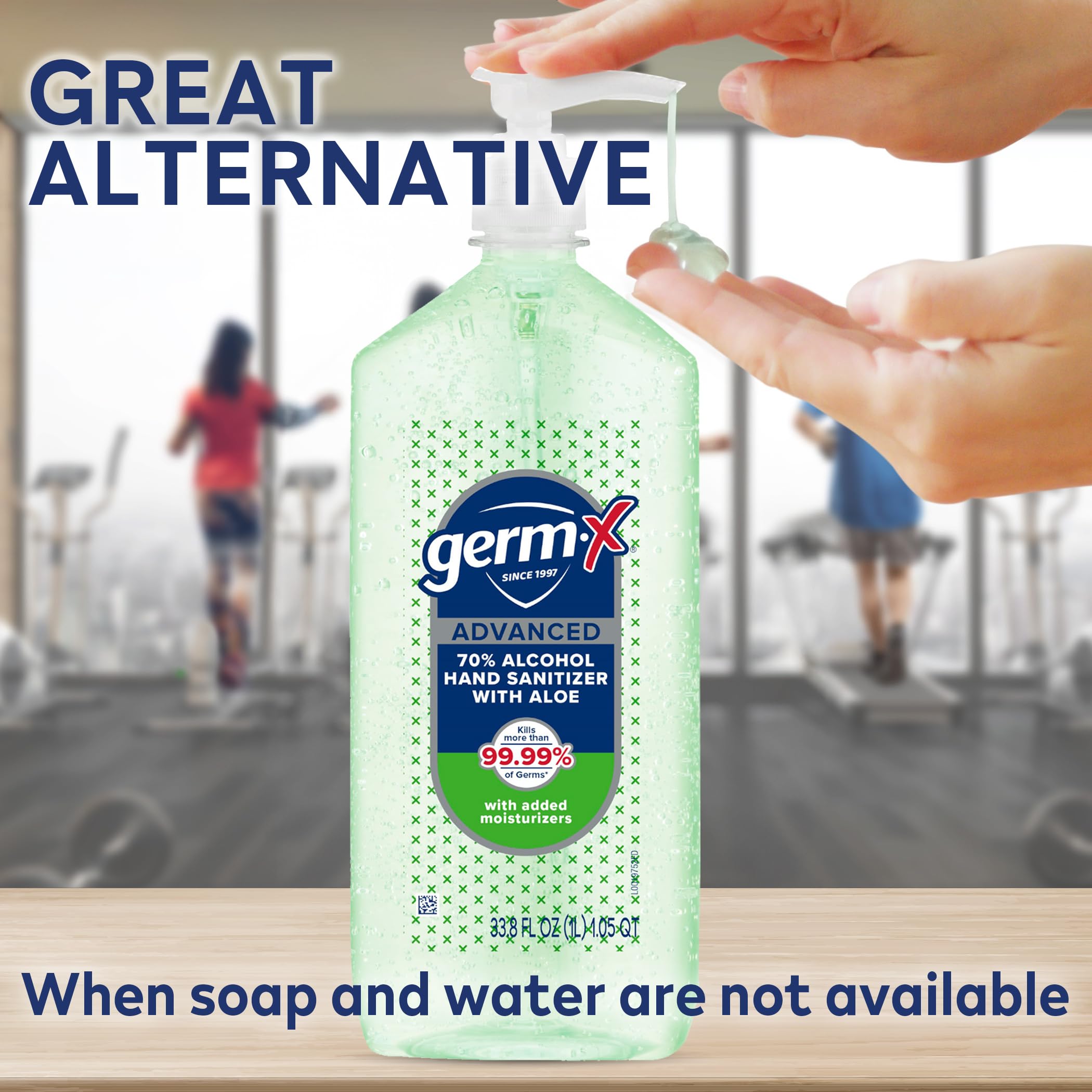 Germ-X Hand Sanitizer Gel with Aloe and Vitamin E | Moisturizing | No Rinse Formula | Pump Bottle | 1 Liter Pack of 2