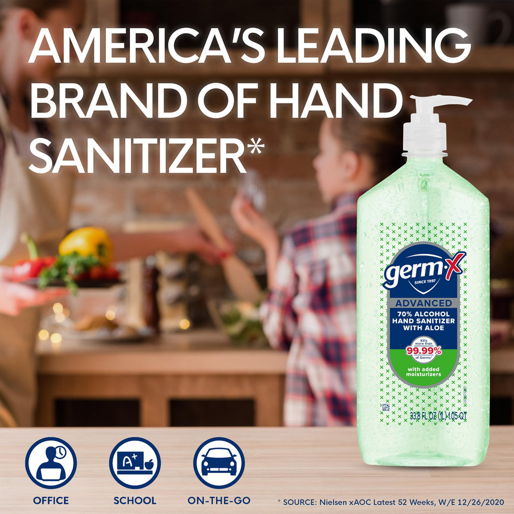 Germ-X Hand Sanitizer Gel with Aloe and Vitamin E | Moisturizing | No Rinse Formula | Pump Bottle | 1 Liter Pack of 2