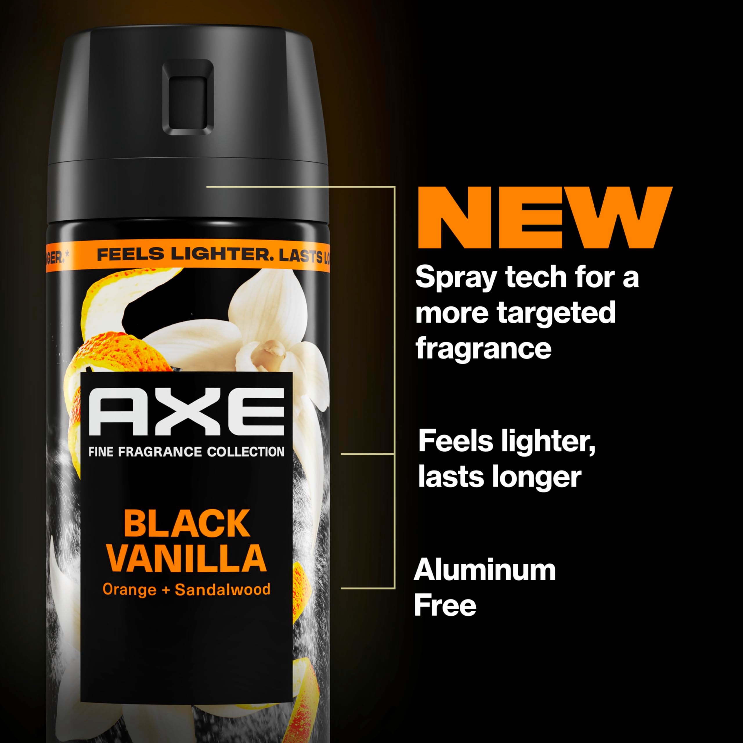 AXE Fine Fragrance Collection Body Spray Black Vanilla 72 Hour Freshness Aluminum Free 2.9 oz