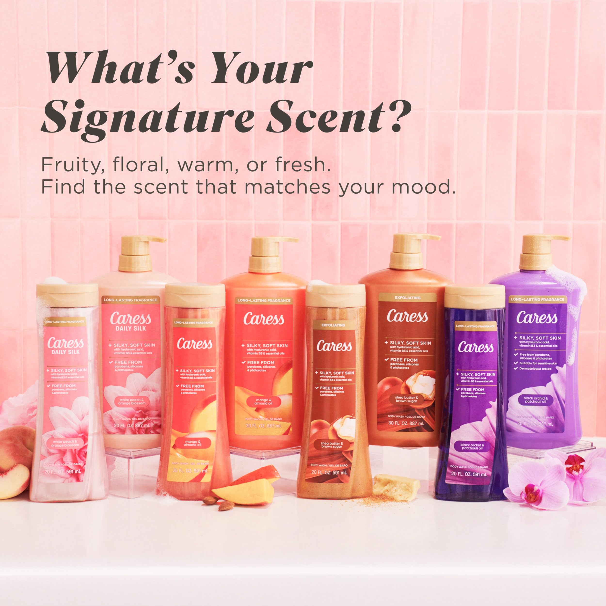 Caress Body Wash for Women, Daily Silk White Peach & Orange Blossom