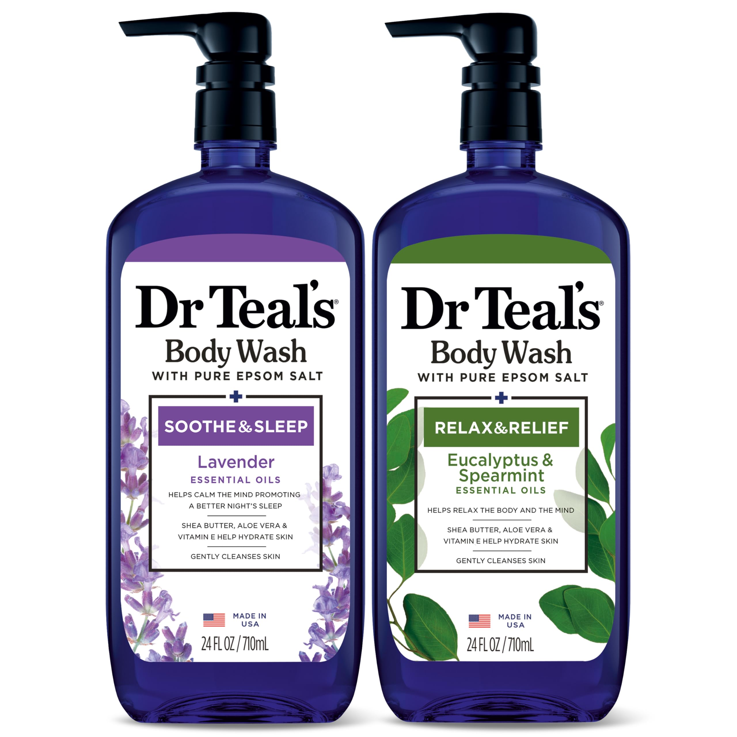 Dr Teal's Body Wash with Pure Epsom Salt, 24 fl oz (Pack of 2)