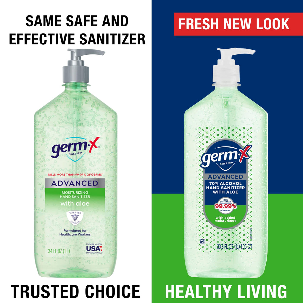 Germ-X Hand Sanitizer Gel with Aloe and Vitamin E | Moisturizing | No Rinse Formula | Pump Bottle | 1 Liter Pack of 2
