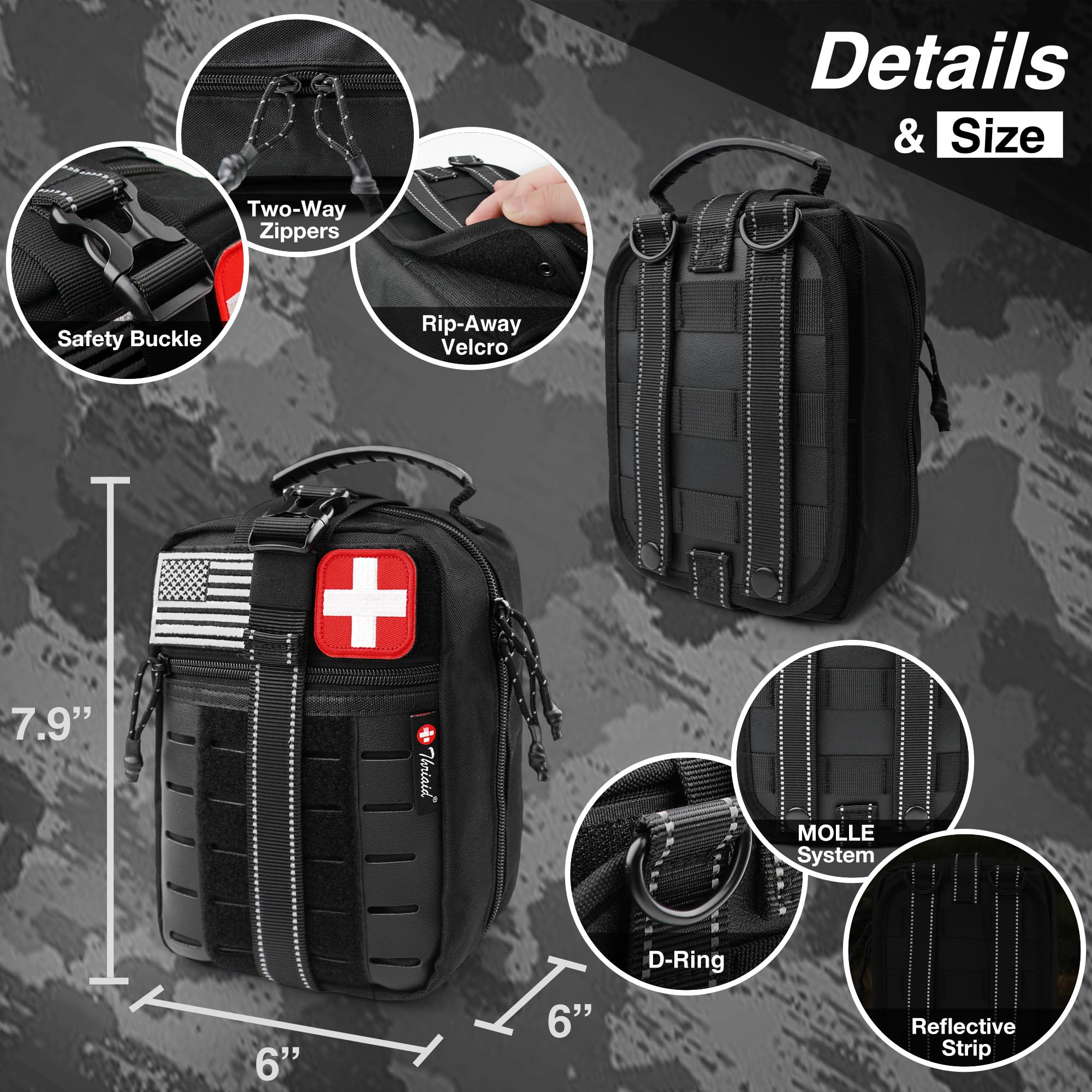 Survival First Aid Kit with Israeli Bandage, Chest Seal, Tourniquet, Splint, Tactical Military Combat Molle IFAK for Wound Care, Bleeding Control, Trauma Hemorrhage and More