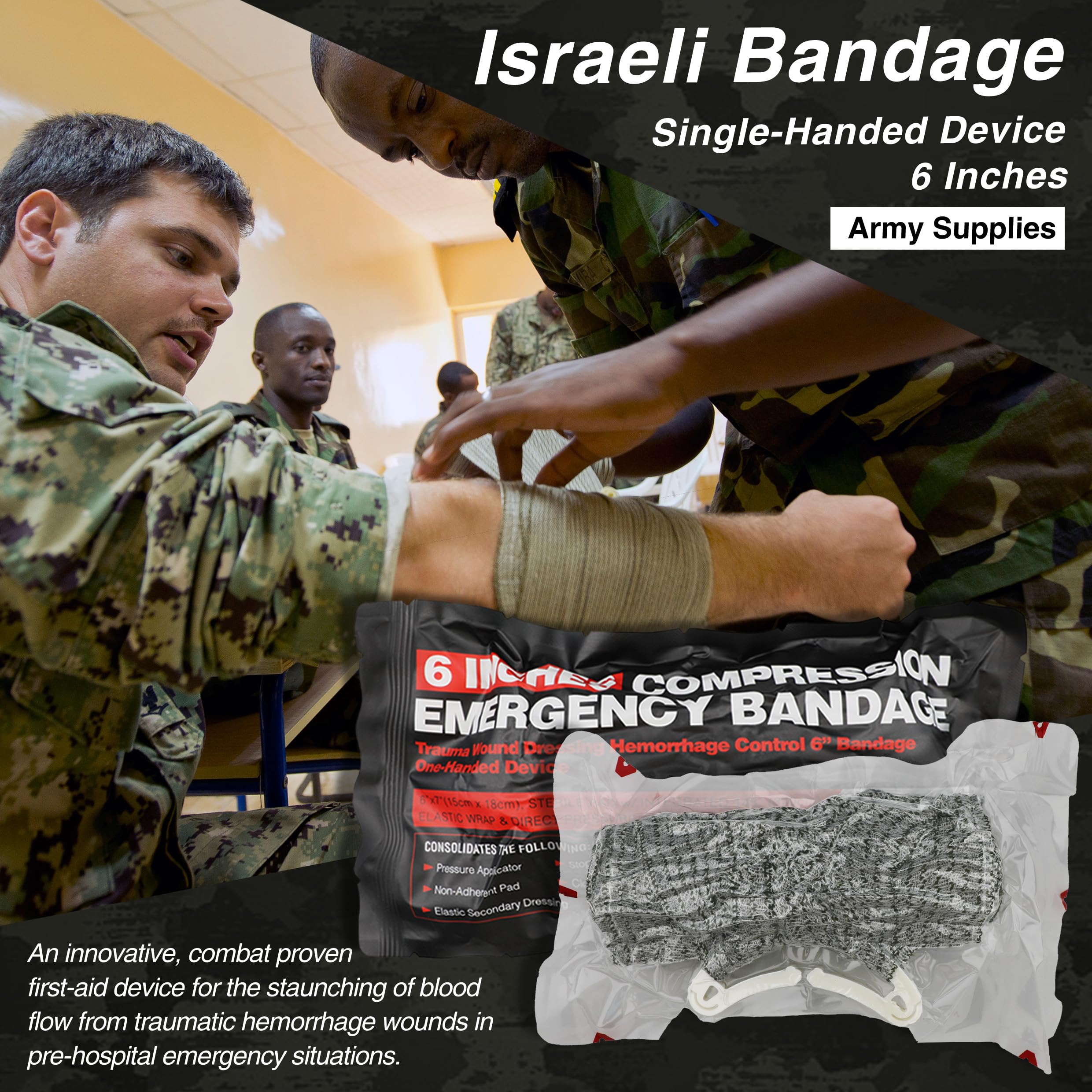 Survival First Aid Kit with Israeli Bandage, Chest Seal, Tourniquet, Splint, Tactical Military Combat Molle IFAK for Wound Care, Bleeding Control, Trauma Hemorrhage and More